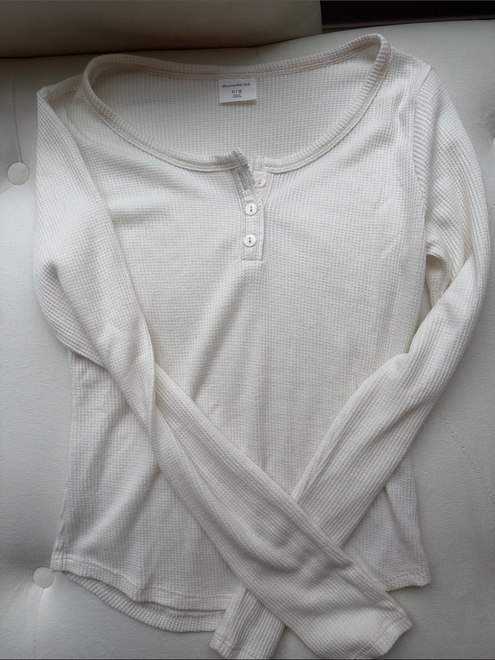 abercrombie kids Cream Waffle Henley Long Sleeve Top